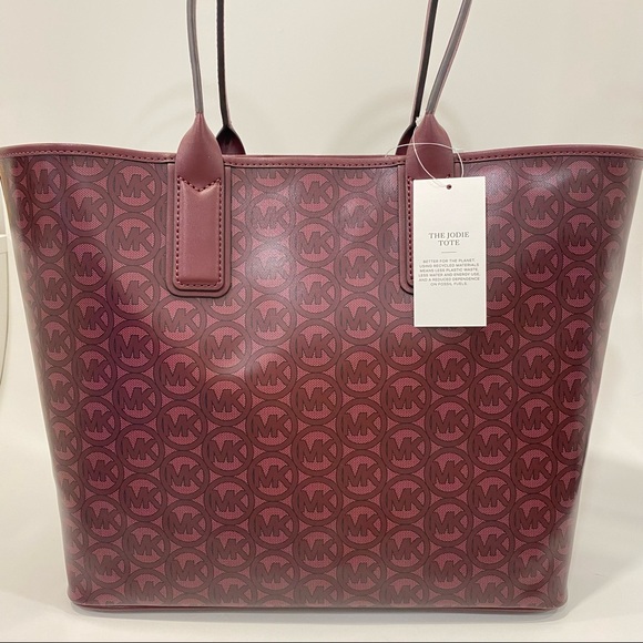 MICHAEL KORS Jodie Large Logo Jacquard Tote Carryall Handbag MK print Bag Merlot - Picture 5 of 13